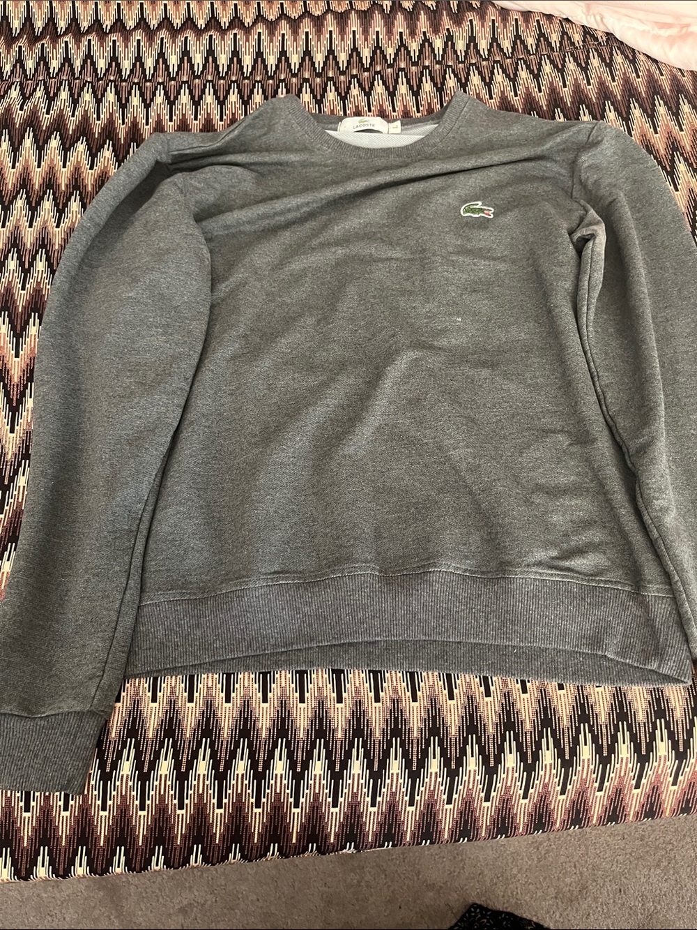 Lacoste Men's Dark Gray Crewneck Sweatshirt with Green Crocodile Logo